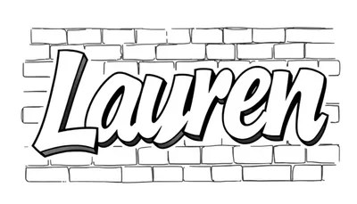 Kleurplaat van 'Lauren' in stoere graffiti letters op een bakstenen muur.