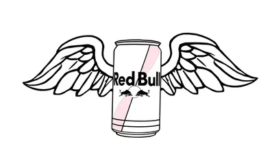Een kleurplaat van een Red Bull blikje met vleugels.