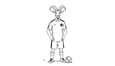 Kleurplaat van een geit in voetbaltenue, als Cristiano Ronaldo.