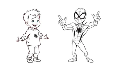 Kleurplaat van een jongen die danst met Spider-Man