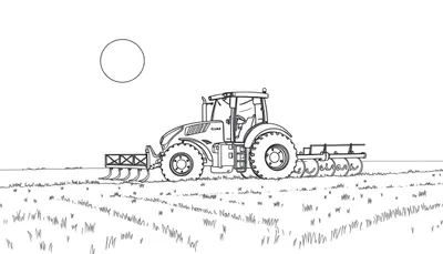 Kleurplaat van een Claas tractor onder de zon.