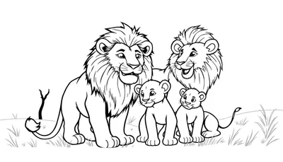 Kleurplaat: Lieve Leeuwenfamilie in de Savanne