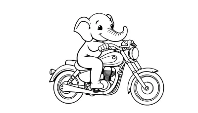 Kleurplaat van een olifant op een chopper