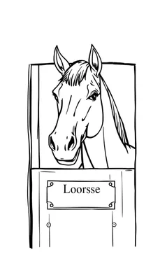 Kleurplaat van een paard genaamd Loorsse in een stal.