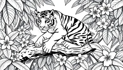Kleurplaat: Tijger in het Oerwoud