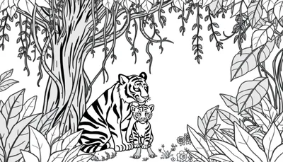 Kleurplaat: Tijgerfamilie in de Jungle