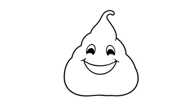 Een kleurplaat van een lachende drol emoji.