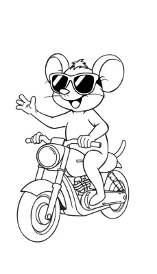 Kleurplaat van een muis op een motor.