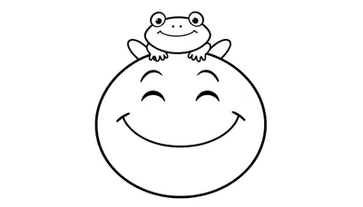 Kleurplaat van een vrolijke smiley met een kikker bovenop.