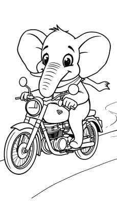 Kleurplaat van een vrolijke olifant op een motor.