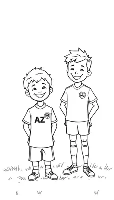 Kleurplaat: Een jongen met een AZ shirt en Van Bommel