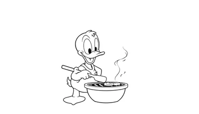 Kleurplaat van Donald Duck die aan het barbecueën is met een spatel.