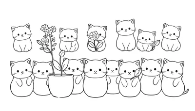 Kleurplaat van schattige katjes die op planten lijken