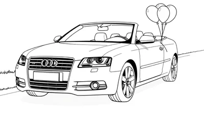 Kleurplaat van een Audi A6 cabriolet met ballonnen.