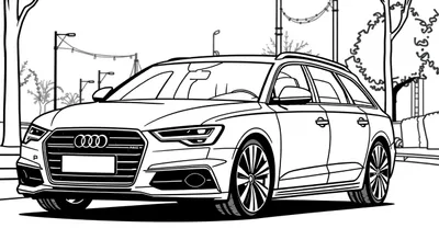 Kleurplaat van een Audi A6 stationwagon in de stad.