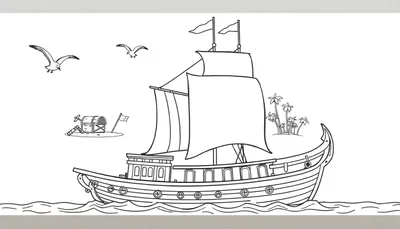 Kleurplaat van een piratenschip met schateiland.