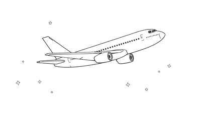 Kleurplaat van een Boeing 747 in de lucht met sterren.
