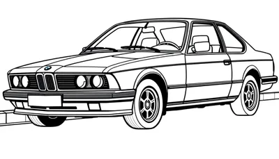 Zwart-wit kleurplaat van een BMW 635 csi coupé.