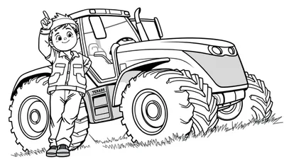 Kleurplaat: Jongen bij tractor
