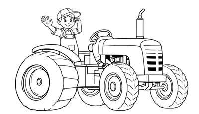Kleurplaat van een jongen op een tractor