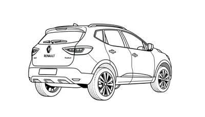 Zwart-wit kleurplaat van een Renault Kadjar, achterkant.