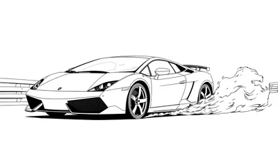 Kleurplaat van een Lamborghini Gallardo die een burn-out doet.