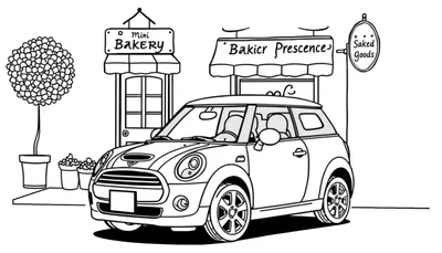 Kleurplaat van een Mini Cooper voor bakkerijen.