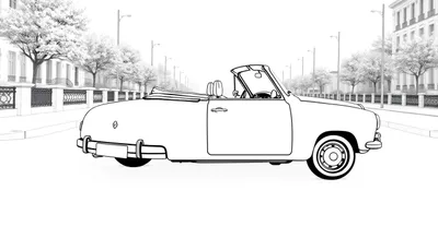 Kleurplaat van een Renault cabriolet oldtimer in een stad