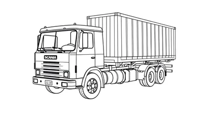 Kleurplaat van een Scania 141 torpedo vrachtwagen met container.