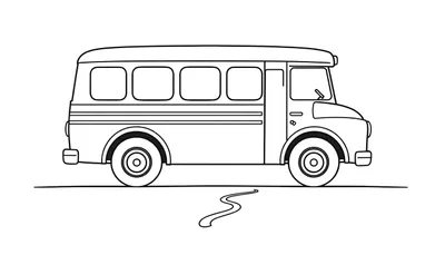 Zwart-witte lijntekening van een klassieke bus, klaar om ingekleurd te worden.