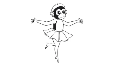 Kleurplaat van een aap in ballerina outfit die danst.