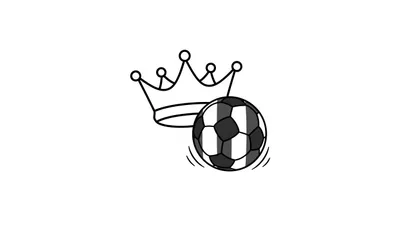 Willem II kleurplaat van een zwart-witte voetbal met bewegingslijnen en daarboven een gestileerde kroon, beide in omtreklijnen.
