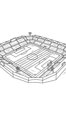 Zwart-wit lijntekening van het NAC Breda voetbalstadion vanuit vogelperspectief, met voetbalveld, tribunes en lichtmasten.