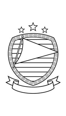 Zwart-wit lijntekening van het PSV clubembleem met drie sterren, een schild met vlag en strepen, en een leeg lint.