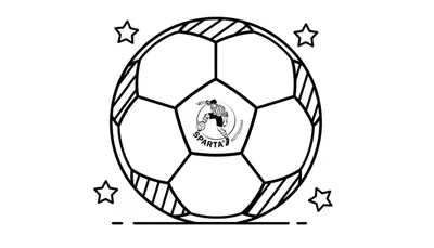 Zwart-wit kleurplaat van een voetbal met het Sparta Rotterdam clublogo in het midden, waarop een voetballer staat afgebeeld met de tekst 'SPARTA ROTTERDAM' en vier zwevende sterren.
