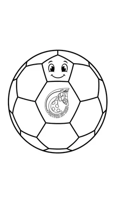 Zwart-witte kleurplaat van een lachende voetbal met het Fortuna Sittard logo, inclusief tekst en afbeelding van de godin Fortuna.