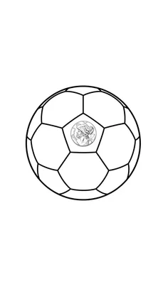 Kleurplaat van een klassieke voetbal met daarop een rond Ajax-embleem in antieke Grieks/Romeinse muntstijl, met het profiel van een gehelmde krijger en een klein symbool.
