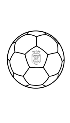 Zwart-wit lijntekening van een voetbal met het Willem II embleem erop, inclusief kroon, de letter 'W', de cijfers '1896' en een klein gestileerd voetbal.