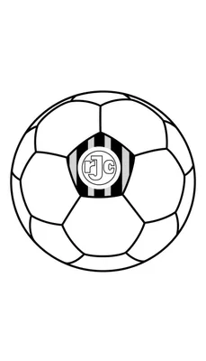 Zwart-witte kleurplaat van een traditionele voetbal met een Roda JC-logo (gestileerde "rJc") op een gestreept vlak.