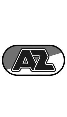 Kleurplaat van het AZ logo: gestileerde 'AZ' letters in een horizontale ovale vorm met geometrische grijstinten en witte achtergrond.