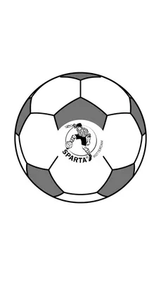 Kleurplaat van een voetbal met het ronde logo van Sparta Rotterdam, inclusief een voetballer, de tekst "SPARTA" en "ROTTERDAM".