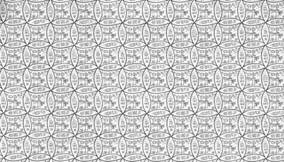 Gedetailleerde, zwart-witte kleurplaat met een complex mozaïek van overlappende cirkels gevuld met handgetekende libellen, bloemen, wolken, abstracte symbolen en kleine gestileerde objecten, in een traditionele, schetsmatige stijl, geschikt voor Sinterklaas.