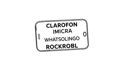 Lijntekening van een smartphone met fantasie merknamen zoals Clarofon en Imicra op het scherm, klaar om ingekleurd te worden.