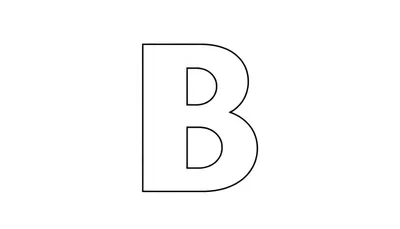 Kleurplaat van een grote, zwarte omrande letter B op een witte achtergrond.