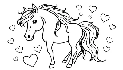 Cartoon paard kleurplaat met hartjes