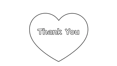 Kleurplaat van een hart met 'Thank You' tekst, ideaal om in te kleuren.