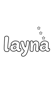 Kleurplaat van de naam 'Layna' in zwarte omtrekletters met drie sterren ernaast.