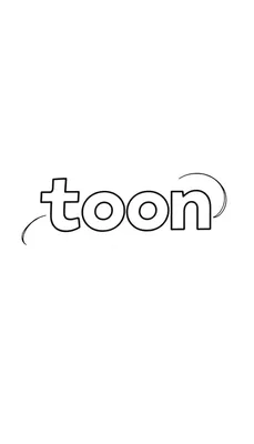 Kleurplaat van het woord 'Toon' in grote, zwarte, omtrekletters met speelse, afgeronde vormen, omringd door decoratieve zwarte krullen. Witte achtergrond.
