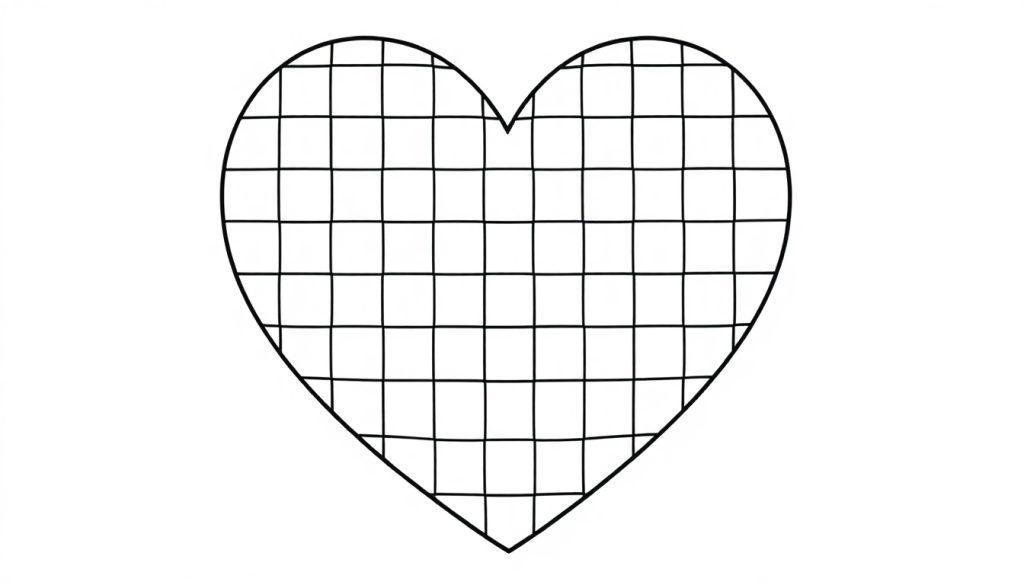 Kleurplaat van een groot hart met een rasterpatroon.