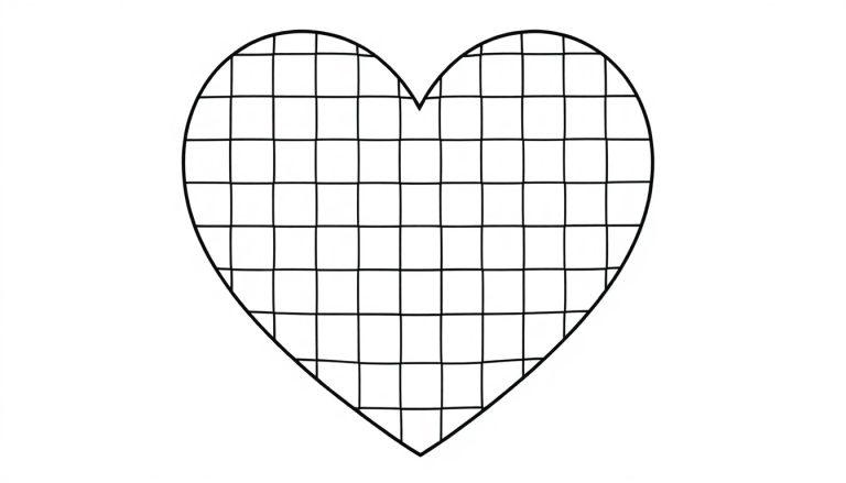 Kleurplaat van een groot hart met een rasterpatroon.